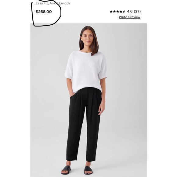 Eileen Fisher Georgette silk pull on pockets black pants plus 2x $268